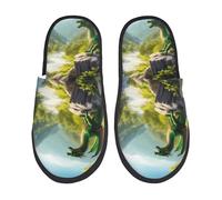 Pantuflas De Felpa Dragón Verde De Piedra Del Árbol Profundo Lavable Pantuflas De Baño Portátil Plush Shoes Para Hotel Hombre Hogar M