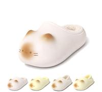 Pantuflas de felpa esponjosa con diseño de huellas de gato para aumentar la altura, pantuflas cálidas antideslizantes y esponjosas, bonitos zapatos de animales para el hogar para interiores y