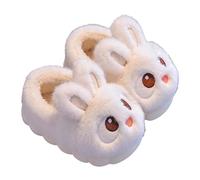 Pantuflas de felpa para bebé, con suela de memoria, lindas pantuflas peludas de conejo, para recién nacidos, para invierno, cálidas, antideslizantes, de forro polar de algodón, zapatos de casa, White