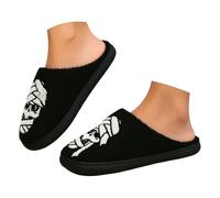 Pantuflas de felpa para hombre, pantuflas de verano abiertas suaves Halloween extraños patrones hombres y mujeres con el mismo par de zapatillas de algodón cálido invierno, Negro , 44 EU