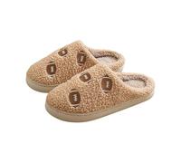 Pantuflas de felpa para mujer y hombre, zapatos planos de algodón, pies anchos, cómodos, suelas suaves, suaves, antideslizantes, ligeras, lavables, caqui, 35 EU