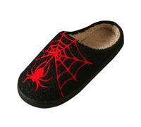 Pantuflas de felpa para mujer, zapatillas de terror felices para mujer y hombre, zapatos de Halloween, color naranja, mullidas, suaves, retro, suaves, pantuflas de moda, Negro , 41 EU