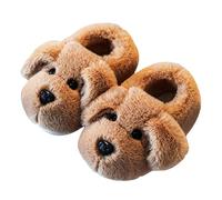 Pantuflas de felpa para niños con suela antideslizante, bonitas pantuflas con cierre de pie, ideales para actividades de invierno en interiores en tallas del Reino Unido, Khaki, 26 EU