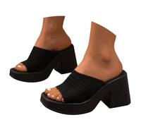 Pantuflas de femeninas con diseño de punta abierta y tela superior para un calzado informal cómodo y moderno (Black, 38) #3234