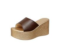 Pantuflas de fieltro para invitados, zapatillas de casa ligeras, zapatillas de mujer, talla grande, suela gruesa, uso al aire libre, sandalias de tacón alto, café, 36 EU