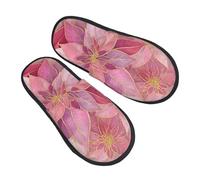 Pantuflas de flor de Pascua rosa y dorada para mujeres y hombres, antideslizantes, para interiores, cómodas, mullidas, de espuma viscoelástica, zapatos de viaje para dormitorio, multicolor, 6/8 UK Men