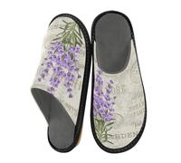 Pantuflas de flores de lavanda para hombres y mujeres, postal vintage, pantuflas de casa para interiores, calcetines de casa, zapatos de dormitorio, zapatos de viaje, multicolor, 39/40 EU
