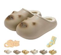 Pantuflas de forro polar de felpa esponjosa con diseño de huellas de gato, para invierno, impermeables, antideslizantes, marrón 1, 41/42 EU