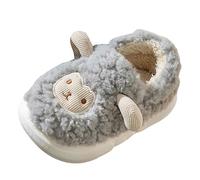 Pantuflas de forro polar para niños y niñas, lindos animales, ovejas, zapatos de felpa para el hogar, otoño e invierno, cálidas, mullidas, deslizantes, para dormitorio, suela plana y suave, 2 gris