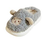 Pantuflas de forro polar para niños y niñas, lindos animales, ovejas, zapatos de felpa para el hogar, otoño e invierno, cálidas, mullidas, deslizantes, para dormitorio, suela plana y suave, 1 gris
