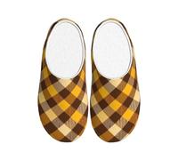 Pantuflas de franela a cuadros marrones para mujer, pantuflas de casa para hombre, diseño de cuadrícula amarilla, antideslizantes, cálidas, para invierno para interiores y exteriores, multicolor