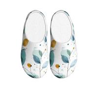 Pantuflas de franela con diseño de hojas y flores para hombre, antideslizantes, cálidas, para invierno, para interiores y exteriores, multicolor, X-Small