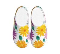 Pantuflas de franela con patrón de margaritas para hombre, coloridas, antideslizantes, cálidas, para invierno, para interiores y exteriores, multicolor, X-Small
