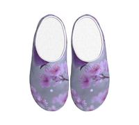 Pantuflas de franela para hombre, diseño de flores rosadas, antideslizantes, cálidas, para invierno, para interiores y exteriores, multicolor, Large