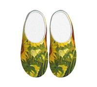 Pantuflas de franela para hombre, diseño de girasoles con pintura al óleo, diseño de flores de acuarela, antideslizantes, cálidas, para interiores y exteriores, multicolor, X-Small Men/ Medium Women