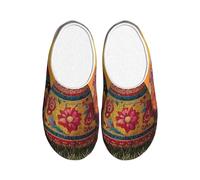 Pantuflas de franela para hombre, diseño étnico de hojas de huevo, antideslizantes, cálidas, para invierno, para interiores y exteriores, multicolor, X-Large