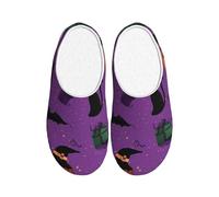 Pantuflas de franela para mujer, diseño de gato brujo, para Halloween, calabaza, antideslizantes, cálidas, para interiores y exteriores, multicolor, X-Large