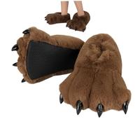 Pantuflas de garra con forma de pata de animal, de felpa cálida, divertida, con forma de garra, antideslizantes, cómodas, para adultos, hombres y mujeres, color marrón