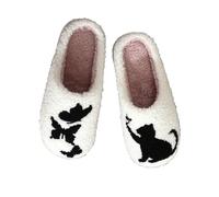 Pantuflas de gato novedosas para mujer, zapatos de felpa con diseño de mariposa, bonitos zapatos de animales, pantuflas de felpa para invierno, cálidas, para dormitorio, antideslizantes, para