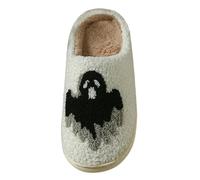 Pantuflas de Halloween para mujer, acogedoras pantuflas de algodón de calabaza, cara fantasma, para invierno, esqueleto, pantuflas de algodón con memoria para interiores y exteriores, zapatos de casa