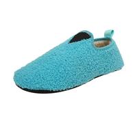 Pantuflas de interior para mujeres, hombres, señoras, parejas, invierno, color liso, parte inferior suave, parte trasera cerrada, terciopelo grueso, cálidas y acogedoras, 03 Azul, 39 EU