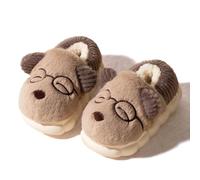 Pantuflas de invierno cálidas de felpa para niños, suela plana, antideslizante, calzado para niños, estampado de dibujos animados, uso en interiores, para niños de 3 a 8 años, 02 Coffee, 25 EU
