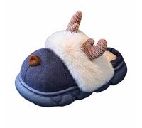 Pantuflas de invierno con forro polar cálido de reno, calzado acogedor para el hogar, suela antideslizante, calzado de felpa suave para niños de 2 a 10 años, 01 Azul, 25 EU