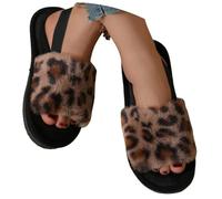 Pantuflas de invierno de moda para interiores y exteriores, zapatos cómodos con estampado de leopardo y banda elástica para una comodidad cálida, café, 36 EU