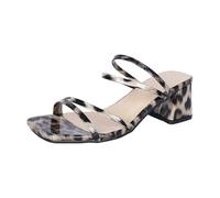 Pantuflas de invierno para mujer, cálidas, con cabeza cuadrada, tacón cuadrado, tacón grueso, espalda hueca, puntera abierta, Khaki, 40 EU