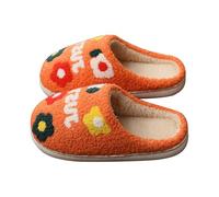 Pantuflas de invierno para mujer, con flores, estampadas, de espuma viscoelástica, antideslizantes, de fieltro, cómodas, divertidas, naranja, 44 EU