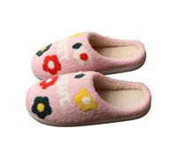Pantuflas de invierno para mujer, con flores, estampadas, de espuma viscoelástica, antideslizantes, de fieltro, cómodas, divertidas, Rosa., 36 EU