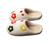 Pantuflas de invierno para mujer, con flores, estampadas, de espuma viscoelástica, antideslizantes, de fieltro, cómodas, divertidas, Blanco, 44 EU