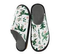 Pantuflas de invierno para mujer, diseño de lobo juguetón, color verde, para interiores, para mujer, para casa, pantuflas de habitación, talla 5.5