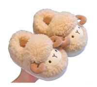 Pantuflas de invierno para niña con forro polar protector de talón con forro cálido para niños, para interiores, cómodas y suaves, caqui, 31 EU