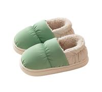 Pantuflas de invierno para niños, cálidas, suaves, acogedoras, para interiores, antideslizantes, para el hogar, zapatos para niños, bloque de color, para niños de 2 a 10 años, 03 Verde menta, 25 EU