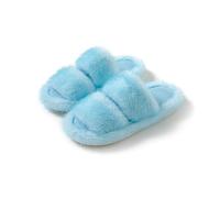 Pantuflas de las mujeres moda colorido hogar Furry Interior comodidad Slip-on punta abierta zapatillas de algodón, azul, 39/40 EU