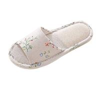 Pantuflas de lino con parte inferior de espuma para mujer, para verano, primavera, otoño, temporadas, suelo de madera japonesa, antideslizantes, acogedoras, 02 Verde, 40.5 EU