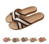 Pantuflas de lino para hombre, antideslizantes, para interiores, absorben la humedad, sandalias de lino con puntera abierta, sandalias de ducha de secado rápido, pantuflas textiles para invitados