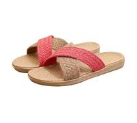 Pantuflas de lino para mujer, interior, hombre, no para parejas, zapatillas ligeras y coloridas, zapatillas de mujer, Rojo sandía, 38 EU
