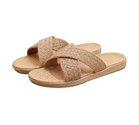 Pantuflas de lino para mujer, interior, hombre, no para parejas, zapatillas ligeras y coloridas, zapatillas de mujer, caqui, 36 EU