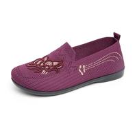 Pantuflas de malla bordadas e impresas de alta calidad para mujer, planas y cómodas para el día a día, elegantes zapatos casuales para madres., morado, 38 EU