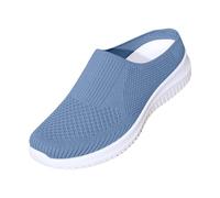 Pantuflas de malla de punto para mujer, informales, de cuña baja, acolchadas, ligeras, color negro, azul claro, 39.5 EU