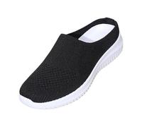 Pantuflas de malla de punto para mujer, informales, de cuña baja, acolchadas, ligeras, color negro, Black, 40 EU
