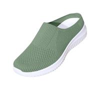 Pantuflas de malla de punto para mujer, informales, de cuña baja, acolchadas, ligeras, color negro, Green, 41 EU