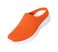 Pantuflas de malla de punto para mujer, informales, de cuña baja, acolchadas, ligeras, color negro, Orange, 40.5 EU
