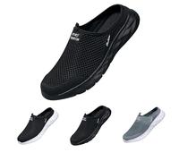 Pantuflas de malla zuecos antideslizantes para hombre, unisex, ligeros, transpirables, informales, para casa, antideslizantes, para jardín, ortopédicos, suelas planas, zapatillas de playa, Negro , 39