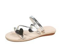 Pantuflas de moda para primavera y verano para mujer, parte inferior plana, puntera abierta, transpirables, color sólido, forma de corazón, color sólido, elegantes, Silver, 39 EU