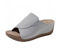 Pantuflas de mujer con tacón de cuña - Zapatillas de playa para mujer Chic Pantuflas Plataforma Zapatos Casual Mulas Punta Abierta Pantuflas Transpirable Zapatos De Enfiler Slippers, gris, 36 EU