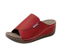 Pantuflas de mujer con tacón de cuña - Zapatillas de playa para mujer Chic Pantuflas Plataforma Zapatos Casual Mulas Punta Abierta Pantuflas Transpirable Zapatos De Enfiler Slippers, rojo, 36 EU