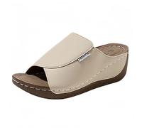 Pantuflas de mujer con tacón de cuña - Zapatillas de playa para mujer Chic Pantuflas Plataforma Zapatos Casual Mulas Punta Abierta Pantuflas Transpirable Zapatos De Enfiler Slippers, caqui, 36 EU